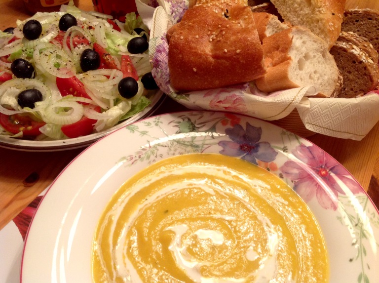 Butternut soup, bread and salad