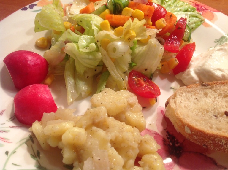 Mixed salad, potato salad and mayonnaise